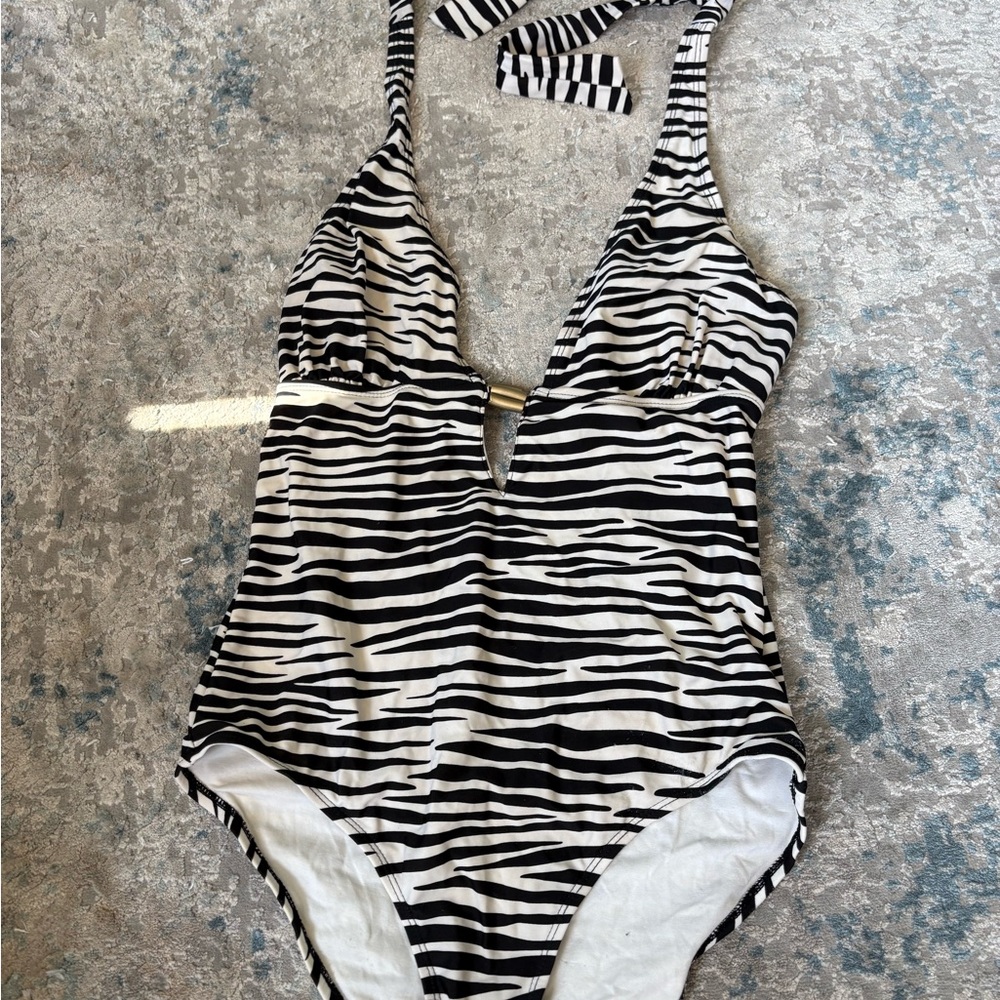 Zebra Print Halter Swimsuit - Picture 8 of 16